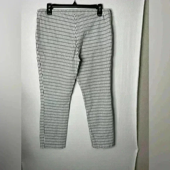 Theory Classic Skinny Pant Plaid Viscose Grid Ivory Black Green Women’s Size 12